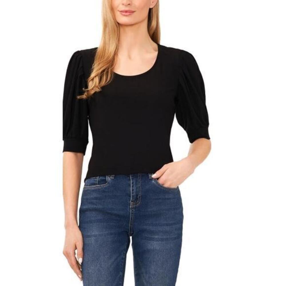 CeCe Women's Black Garden Romance Scoop Neck Pullover Blouse Top Size M NWT